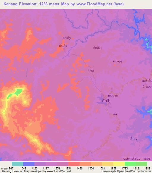 Kanang,Laos Elevation Map