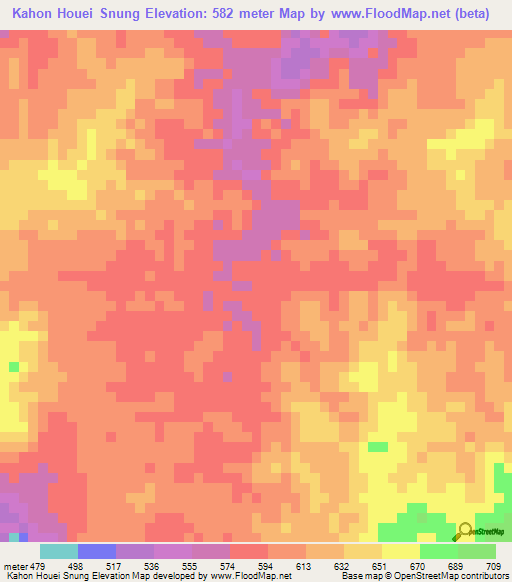 Kahon Houei Snung,Laos Elevation Map