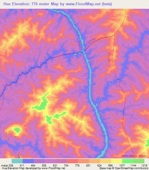 Hue,Laos Elevation Map