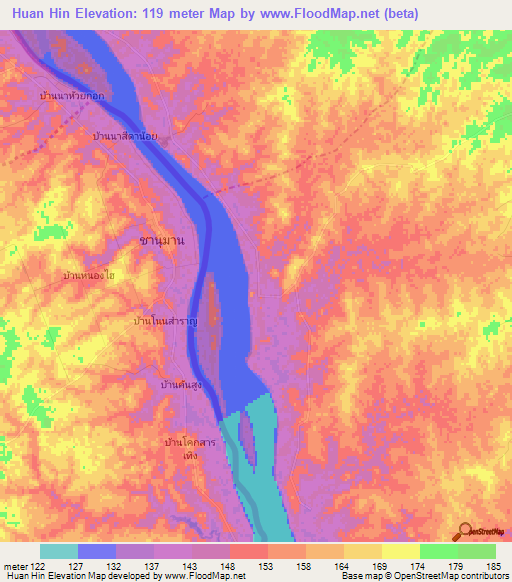 Huan Hin,Laos Elevation Map