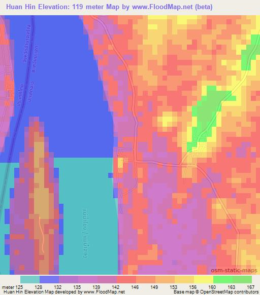 Huan Hin,Laos Elevation Map