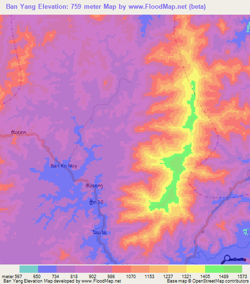 Ban Yang,Laos Elevation Map