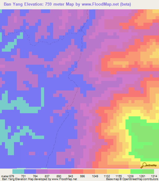 Ban Yang,Laos Elevation Map