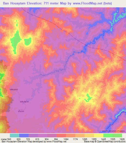 Ban Houaytam,Laos Elevation Map