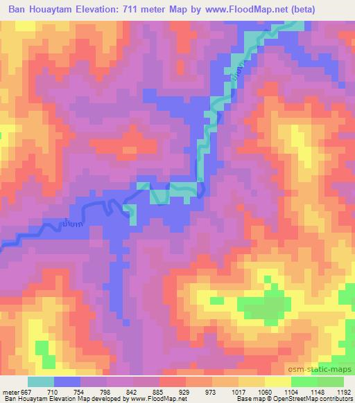 Ban Houaytam,Laos Elevation Map