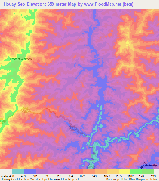 Houay Seo,Laos Elevation Map