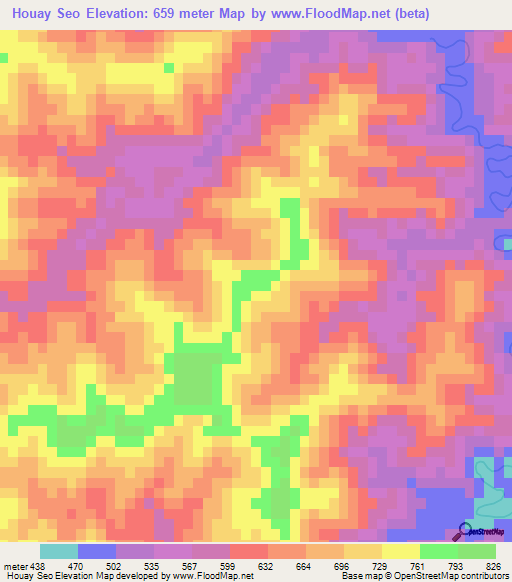 Houay Seo,Laos Elevation Map