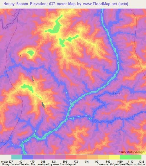 Houay Sanam,Laos Elevation Map