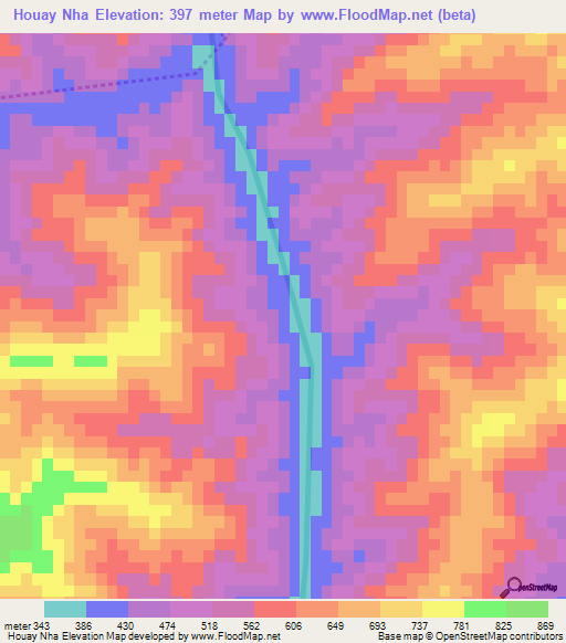 Houay Nha,Laos Elevation Map