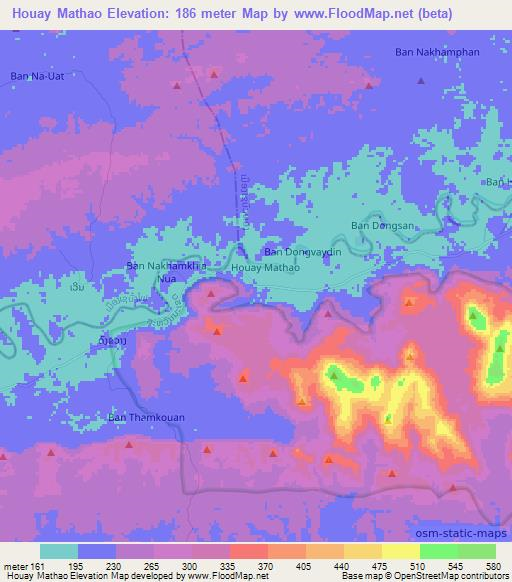 Houay Mathao,Laos Elevation Map