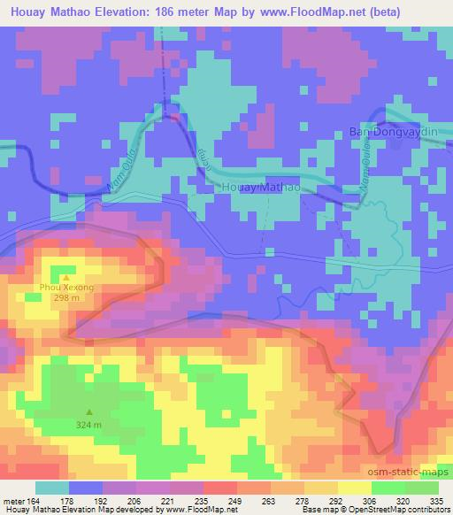 Houay Mathao,Laos Elevation Map