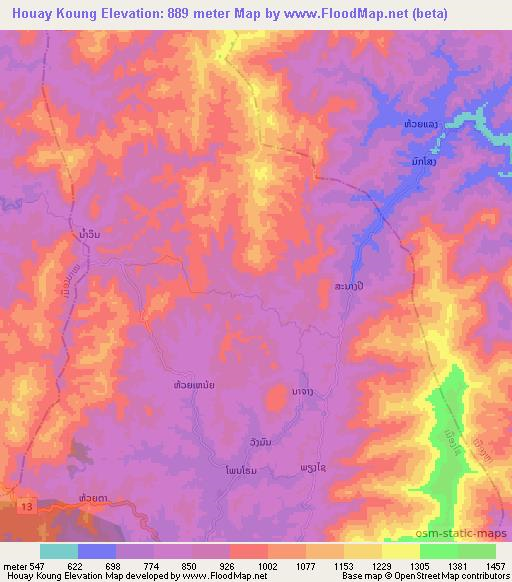 Houay Koung,Laos Elevation Map