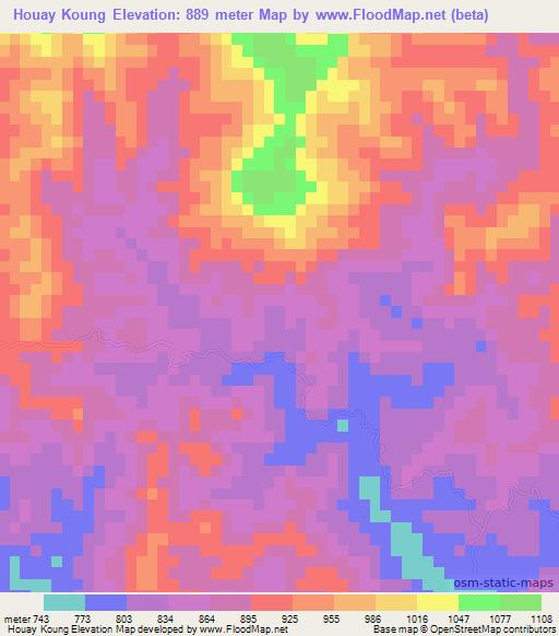 Houay Koung,Laos Elevation Map