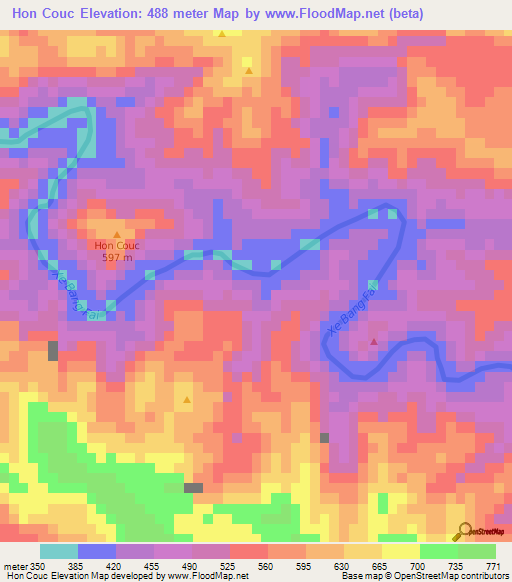 Hon Couc,Laos Elevation Map