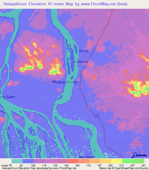 Hatxaykhoun,Laos Elevation Map