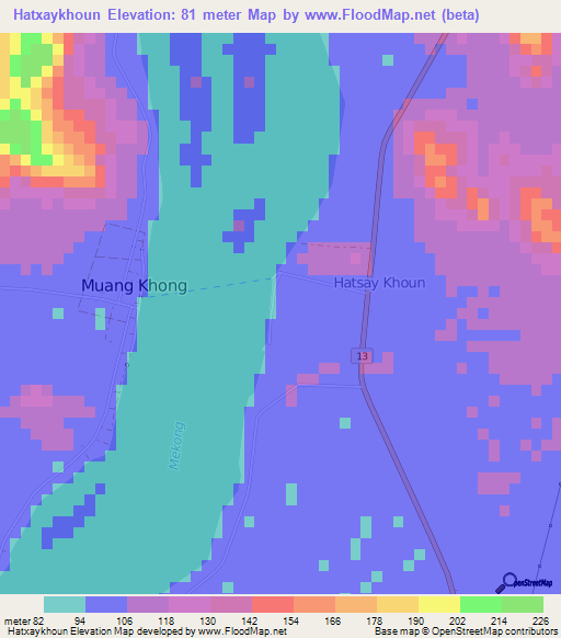 Hatxaykhoun,Laos Elevation Map