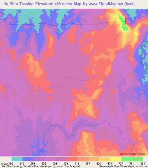 Ha Shin Tassing,Laos Elevation Map