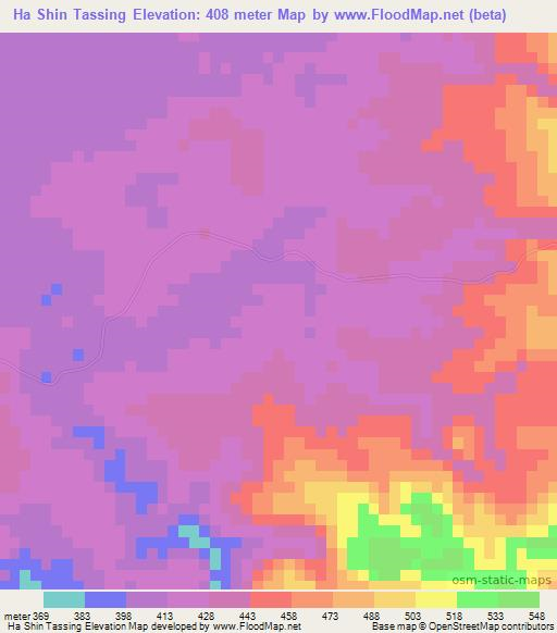 Ha Shin Tassing,Laos Elevation Map