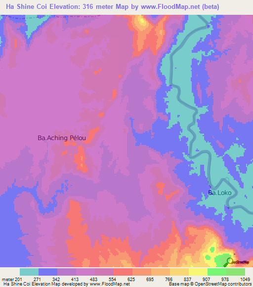 Ha Shine Coi,Laos Elevation Map