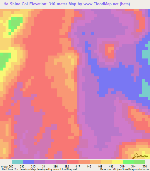 Ha Shine Coi,Laos Elevation Map