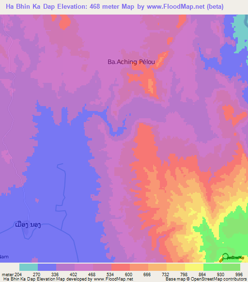 Ha Bhin Ka Dap,Laos Elevation Map