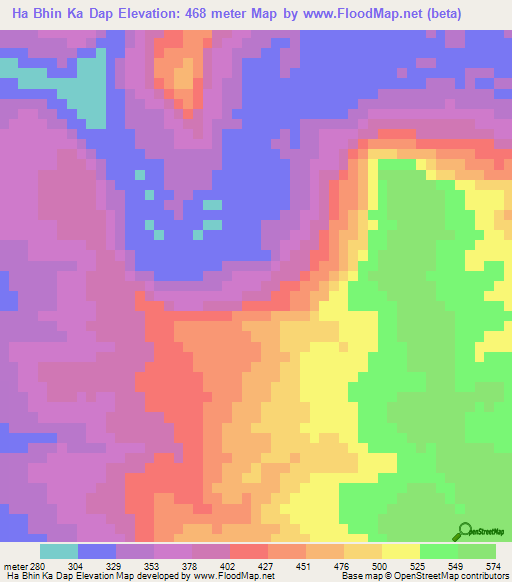 Ha Bhin Ka Dap,Laos Elevation Map