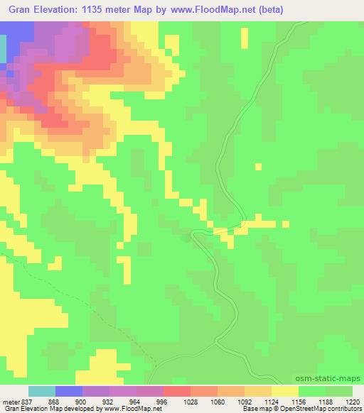 Gran,Laos Elevation Map