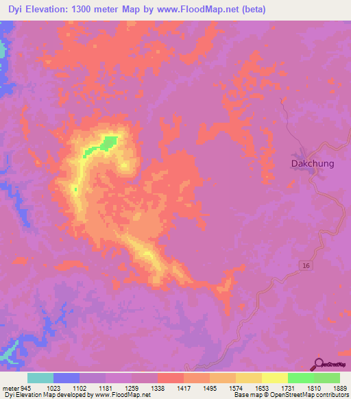 Dyi,Laos Elevation Map