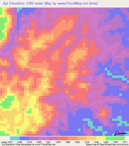 Dyi,Laos Elevation Map