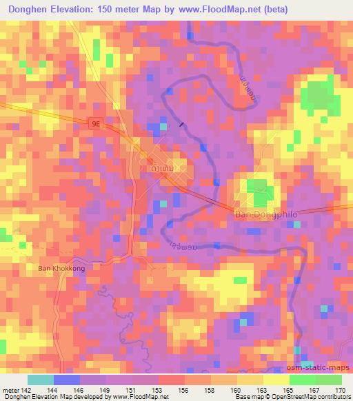 Donghen,Laos Elevation Map