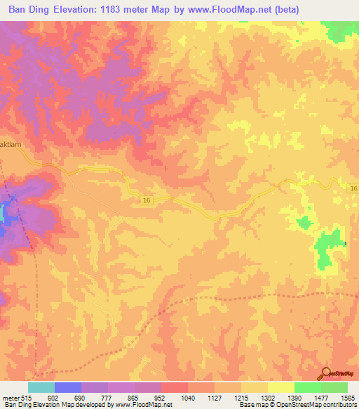 Ban Ding,Laos Elevation Map