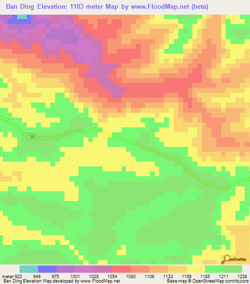 Ban Ding,Laos Elevation Map