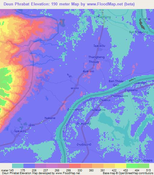 Deun Phrabat,Laos Elevation Map