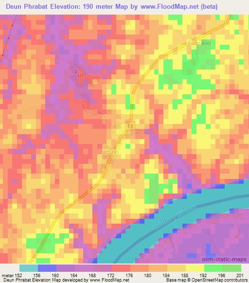 Deun Phrabat,Laos Elevation Map