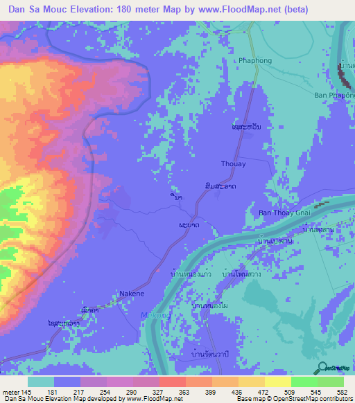 Dan Sa Mouc,Laos Elevation Map