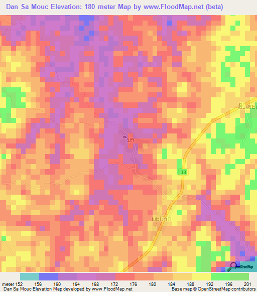 Dan Sa Mouc,Laos Elevation Map