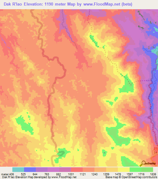 Dak R'lao,Laos Elevation Map