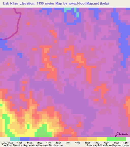 Dak R'lao,Laos Elevation Map