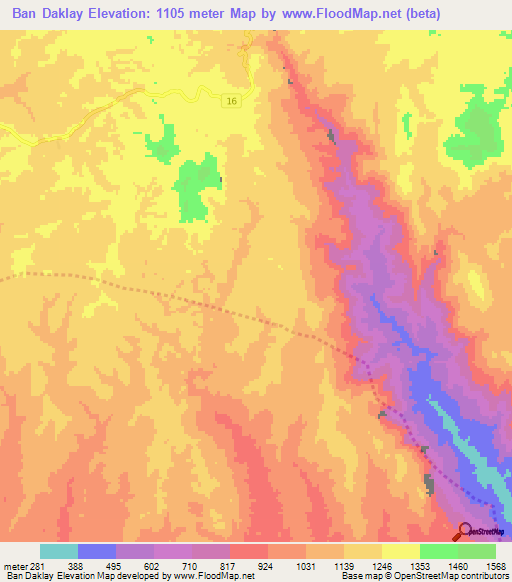 Ban Daklay,Laos Elevation Map