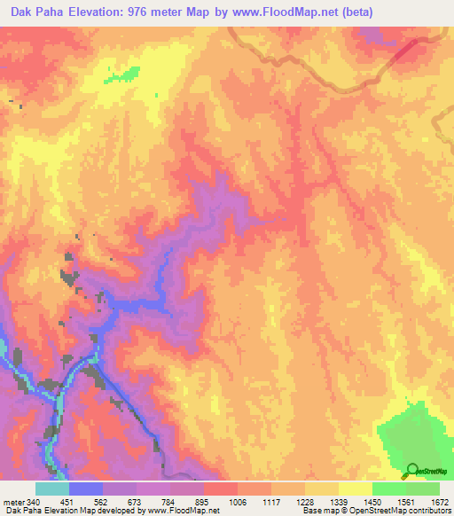 Dak Paha,Laos Elevation Map