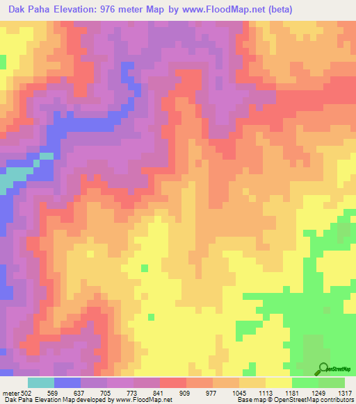 Dak Paha,Laos Elevation Map