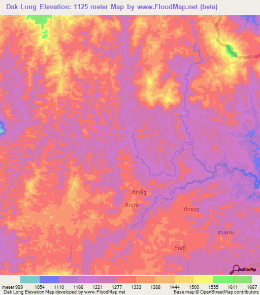 Dak Long,Laos Elevation Map