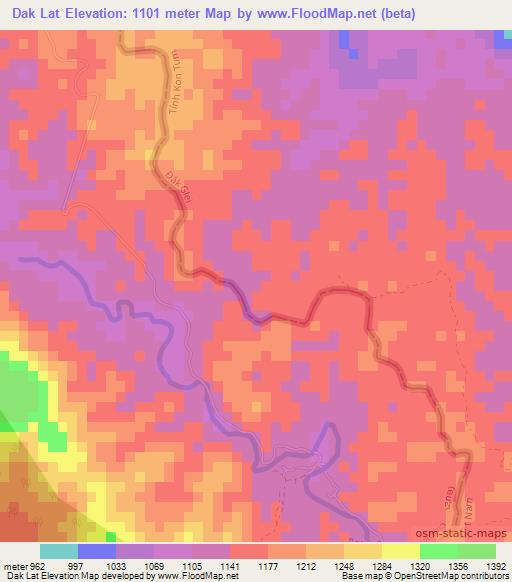 Dak Lat,Laos Elevation Map