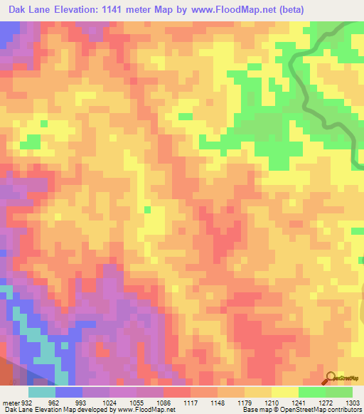 Dak Lane,Laos Elevation Map