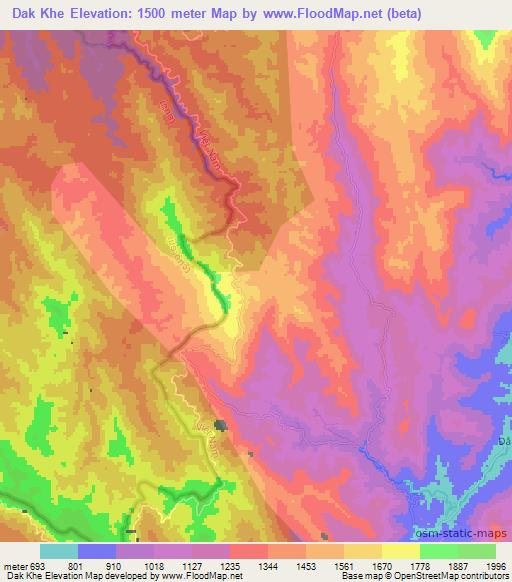 Dak Khe,Laos Elevation Map