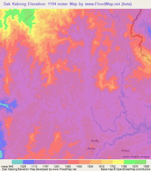 Dak Kabong,Laos Elevation Map