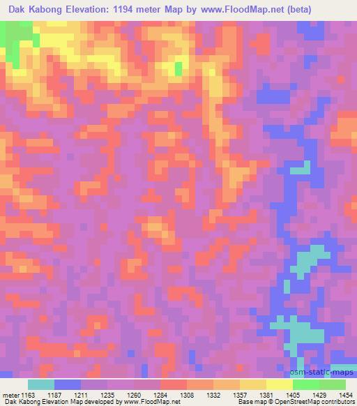 Dak Kabong,Laos Elevation Map