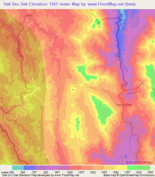 Dak Dru Dak,Laos Elevation Map