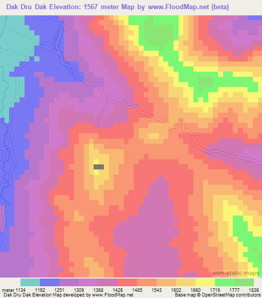 Dak Dru Dak,Laos Elevation Map