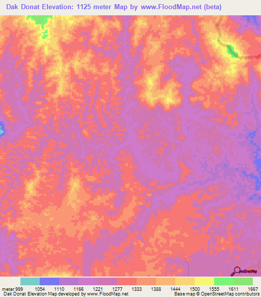 Dak Donat,Laos Elevation Map